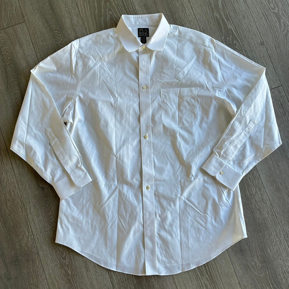 Jos A Bank Travelers Collection White‎ Tailored Fit Cotton Dress Shirt 17-34